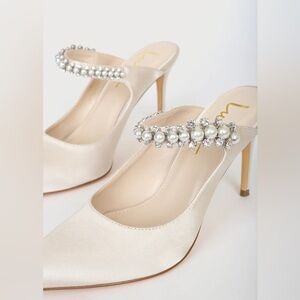 Sephoraa Ivory Satin Pearl Pointed-Toe Mule Pumps